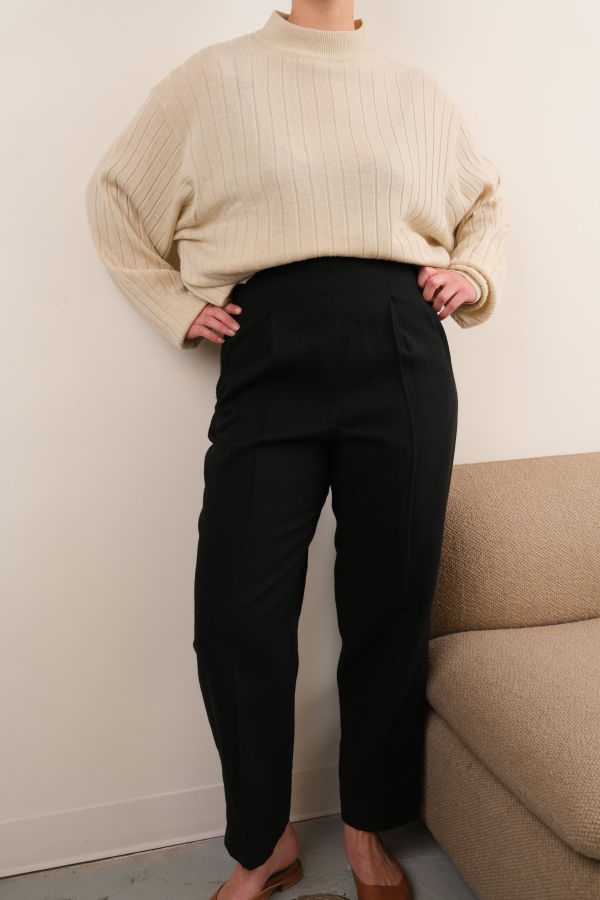 Hermine Vintage 90s Panther All Wool Pleated Trousers - Black
