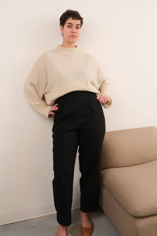 Hermine Vintage 90s Panther All Wool Pleated Trousers - Black