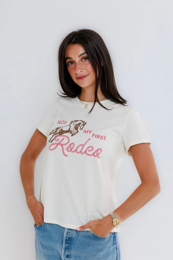 Sunny Somewhere Not My First Rodeo Femme Crew Tee