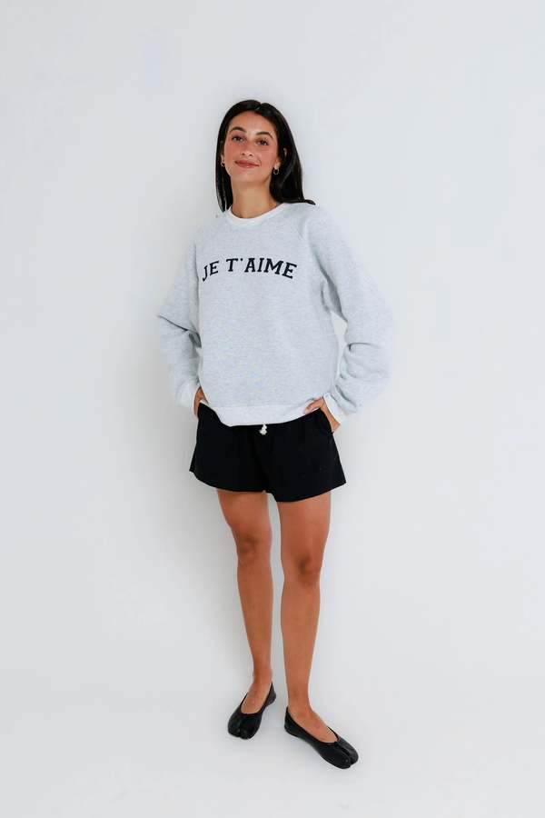 Sunny Somewhere Raglan Crew Sweatshirt - Je T'aime
