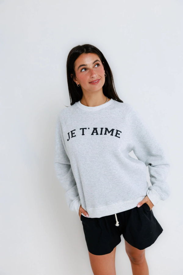 Sunny Somewhere Raglan Crew Sweatshirt - Je T'aime