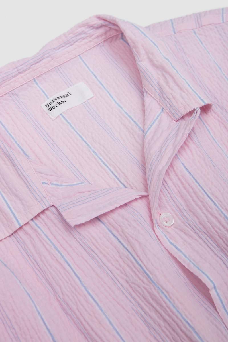 Universal Works Road Shirt Lily Stripe Pink Shirt