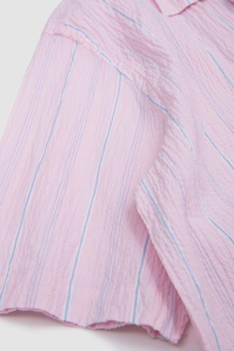 Universal Works Road Shirt Lily Stripe Pink Shirt