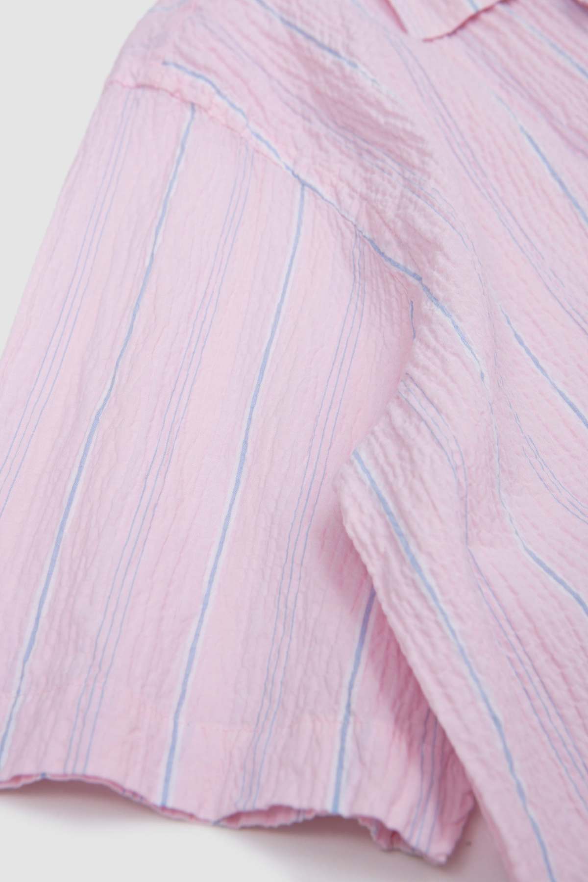 Universal Works Road Shirt Lily Stripe Pink Shirt - Image 4 of 5