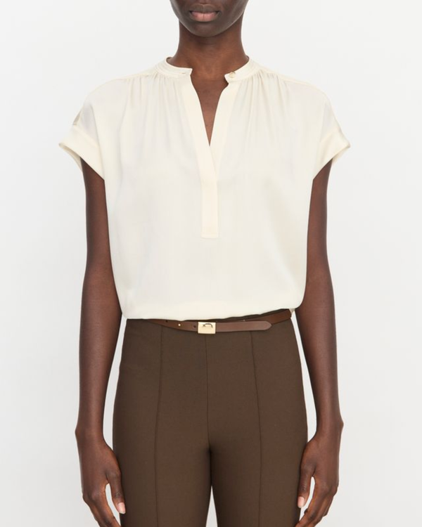VINCE Gathered Neck Cap Sleeve Blouse - Crme