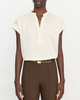 VINCE Gathered Neck Cap Sleeve Blouse - Crème - Thumbnail 1