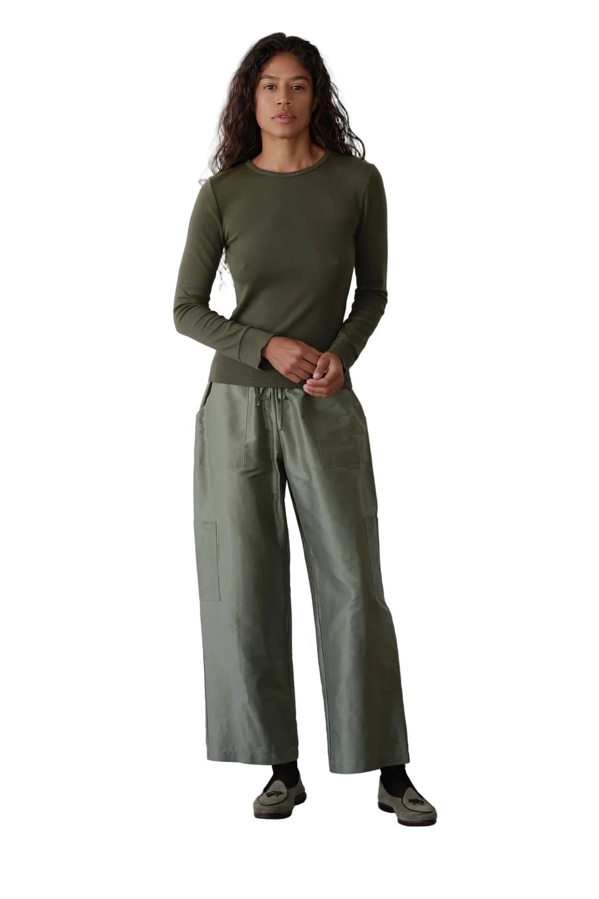 Donni. Baby Rib Scallop Long Sleeve Top - Oregano - Image 4 of 7