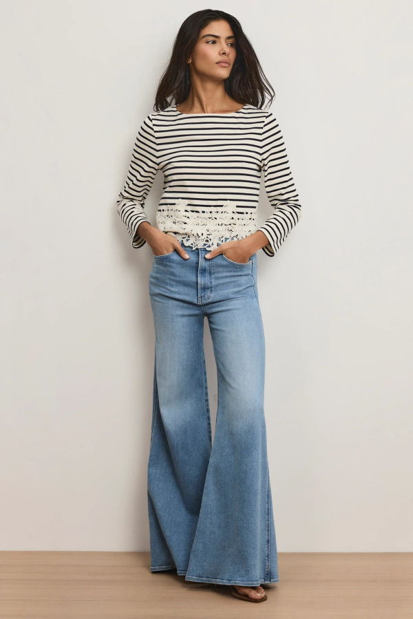 Veronica Beard Hovey Striped Lace T-Shirt