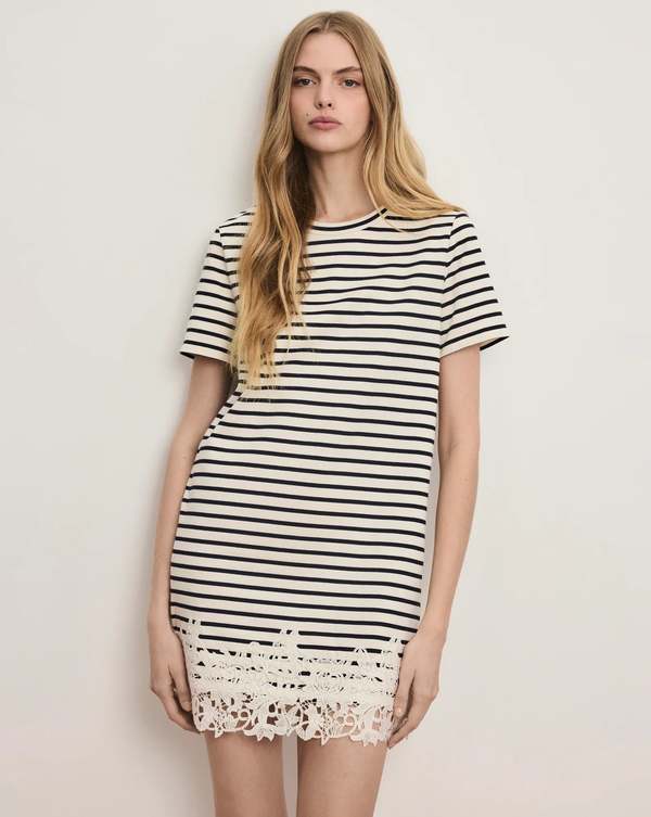 Veronica Beard Rhue Striped Lace-Hem Mini Dress