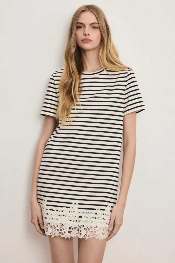 Veronica Beard Rhue Striped Lace-Hem Mini Dress