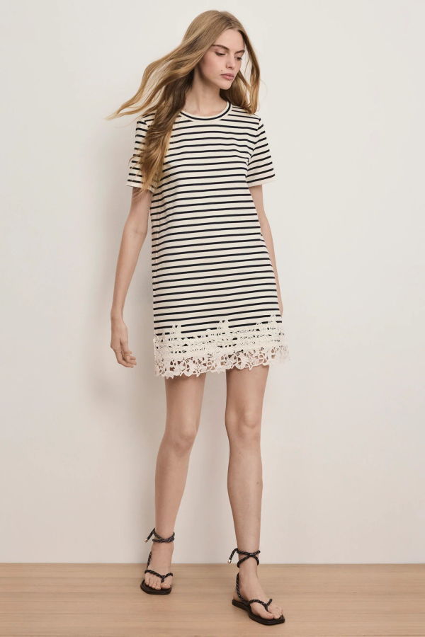 Veronica Beard Rhue Striped Lace-Hem Mini Dress