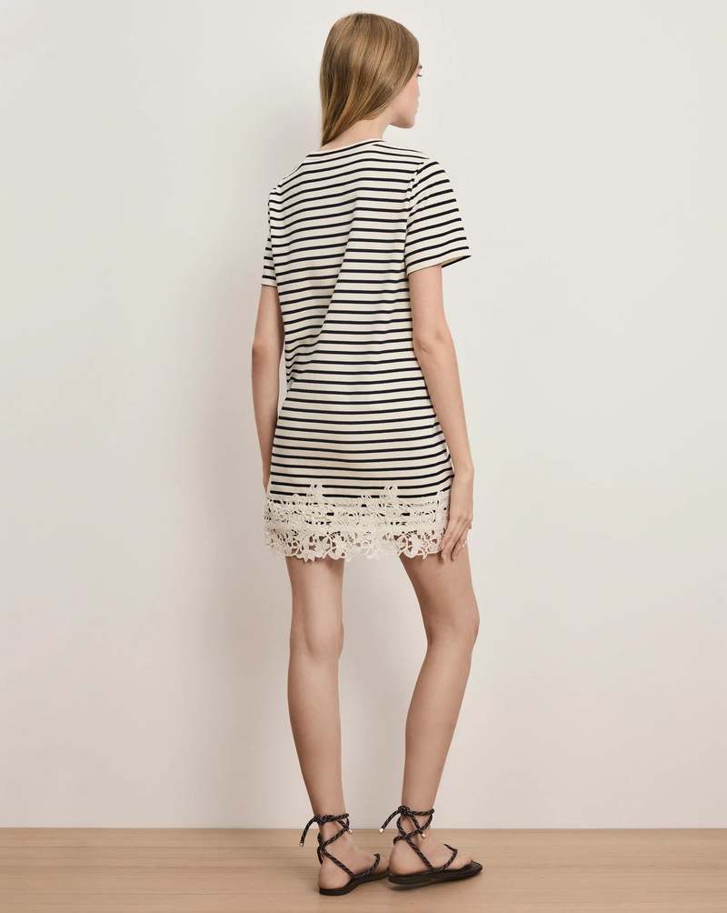 Veronica Beard Rhue Striped Lace-Hem Mini Dress