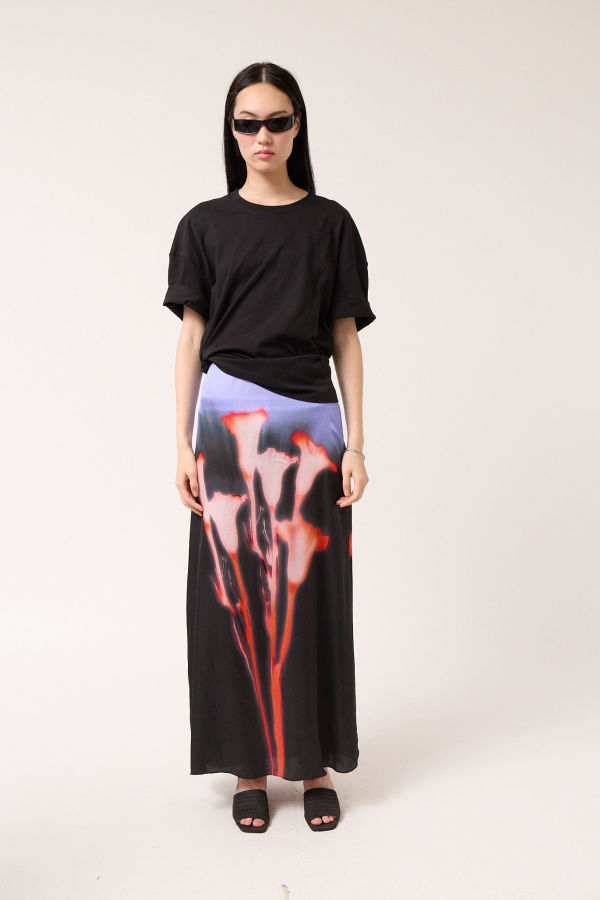 Colmillo de Morsa Dark Floral Long Printed Skirt