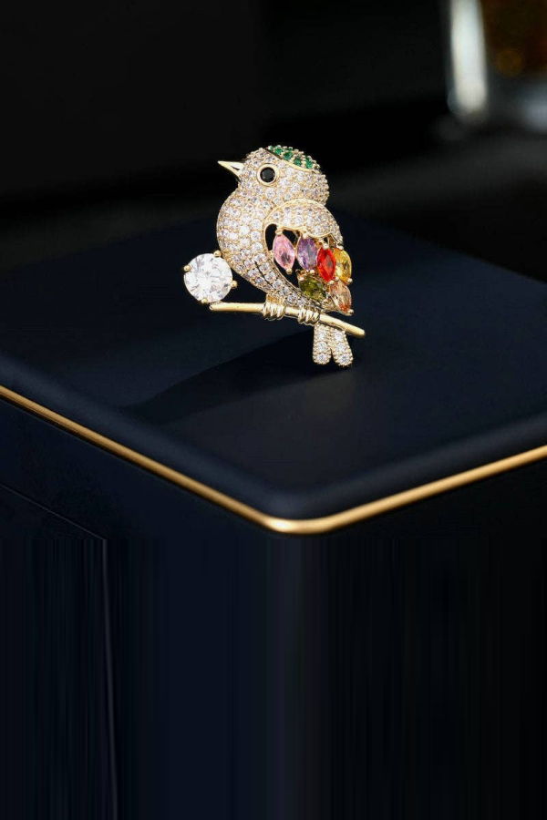 Perimade & Co. Color Gemstone Bird Wedding Brooch - Gold