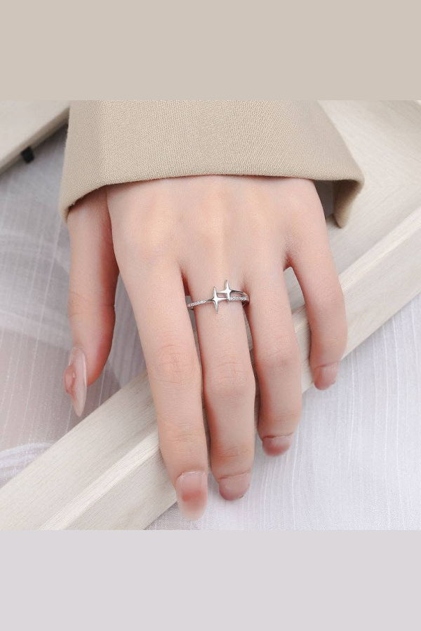 Perimade & Co. LLC Dainty Star Stacking Band Ring - Silver