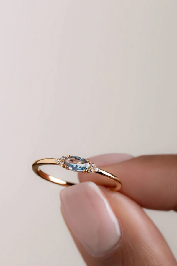 Perimade & Co. LLC Oval Cut Crystal Thin Band Ring - Blue