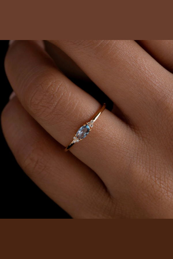 Perimade & Co. LLC Oval Cut Crystal Thin Band Ring - Blue