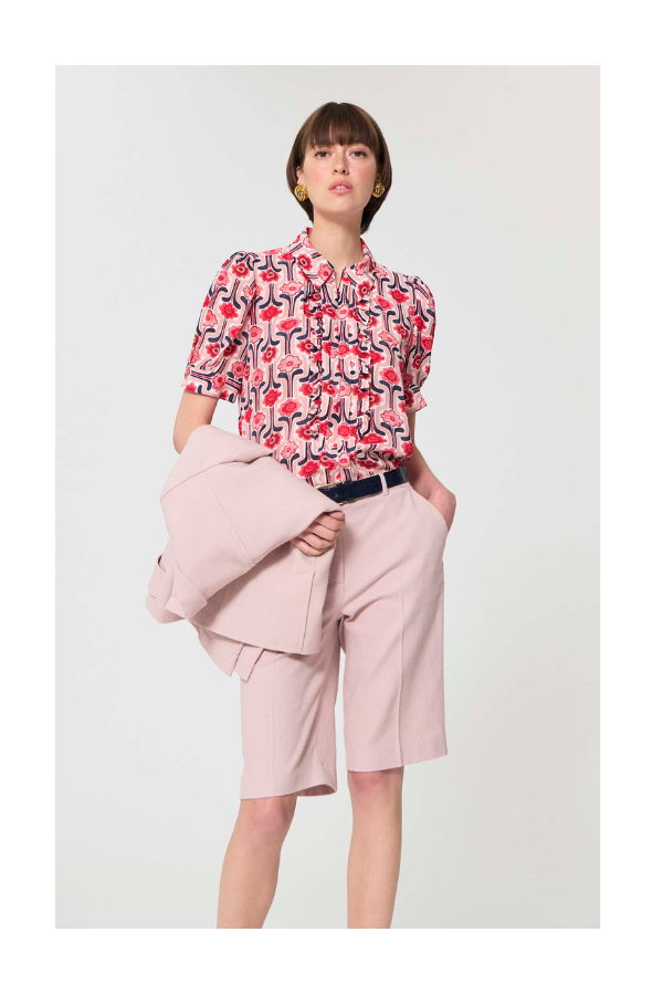 Tara Jarmon Top Theodora In Pale Pink Retro Print Blouse