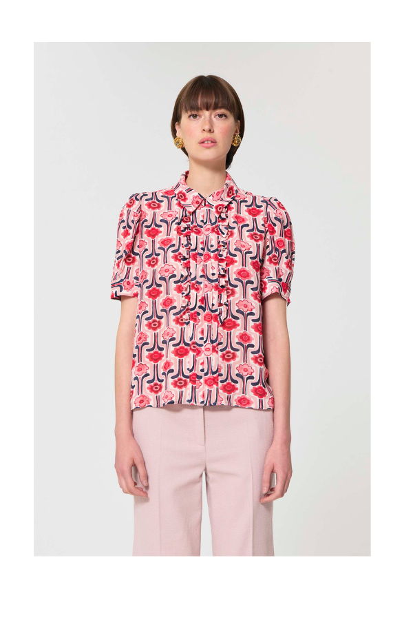 Tara Jarmon Top Theodora In Pale Pink Retro Print Blouse