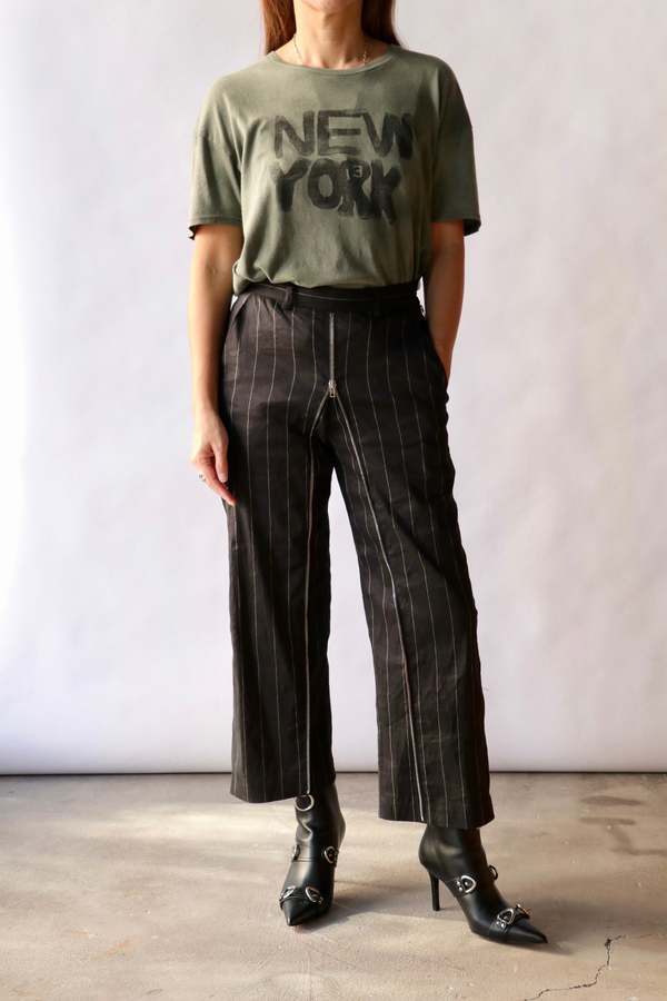 R13 Front Zip Trouser - Black/Silver Pinstripe