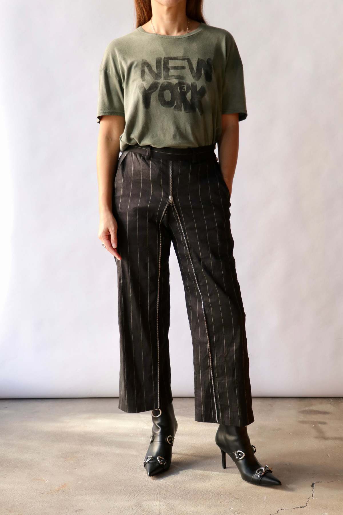 R13 Front Zip Trouser - Black/Silver Pinstripe - Image 1 of 7