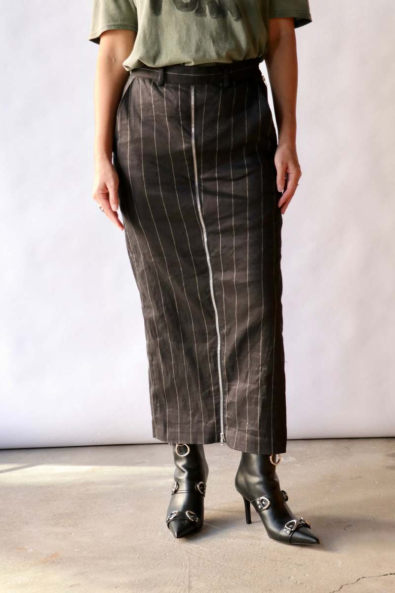R13 Front Zip Trouser - Black/Silver Pinstripe