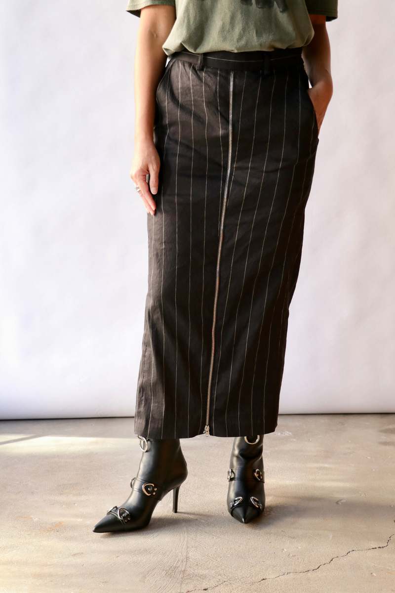 R13 Front Zip Trouser - Black/Silver Pinstripe