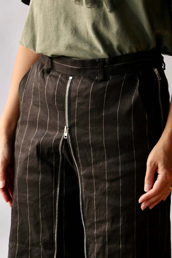 R13 Front Zip Trouser - Black/Silver Pinstripe