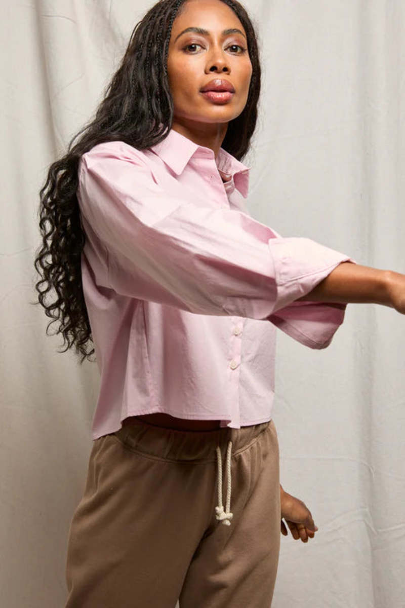 Perfect White Tee Naomi Button Up Top - Sugar Pink