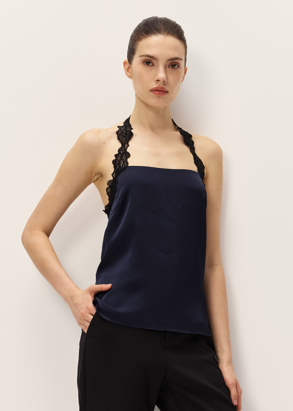 elodie Elowen Satin & Lace Top - Navy elodie Elowen Satin & Lace Top - Navy