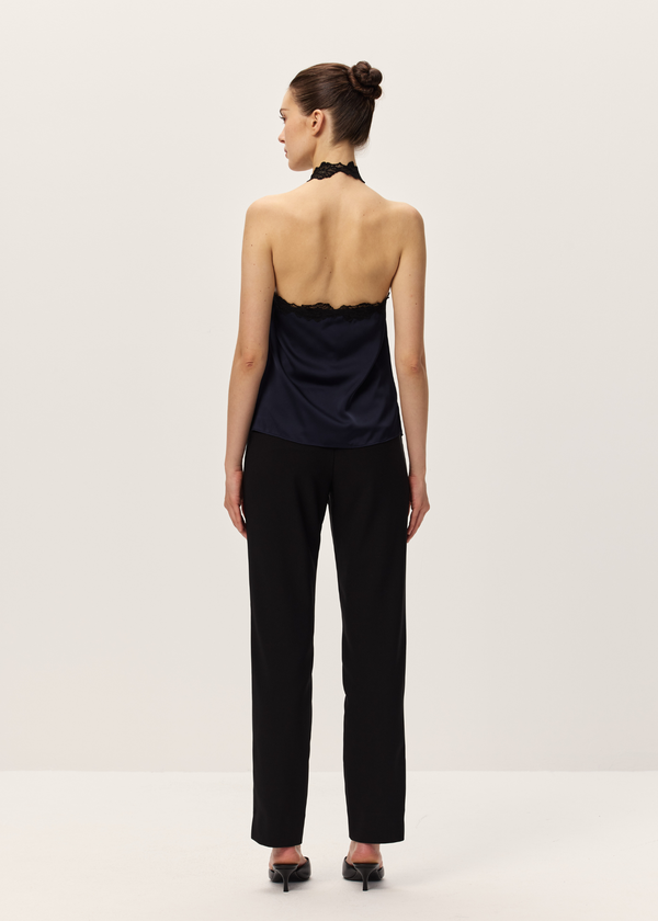 elodie Elowen Satin & Lace Top - Navy