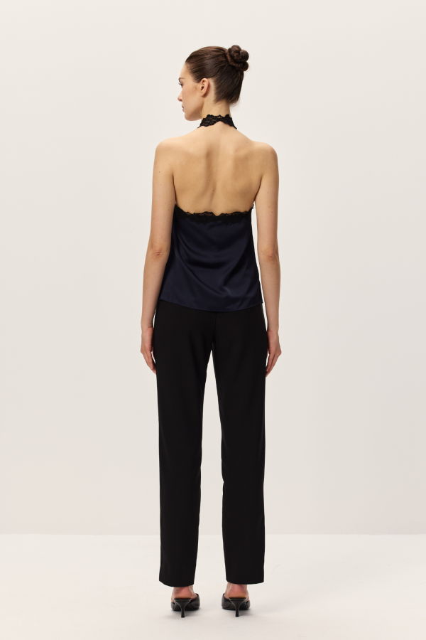 elodie Elowen Satin & Lace Top - Navy