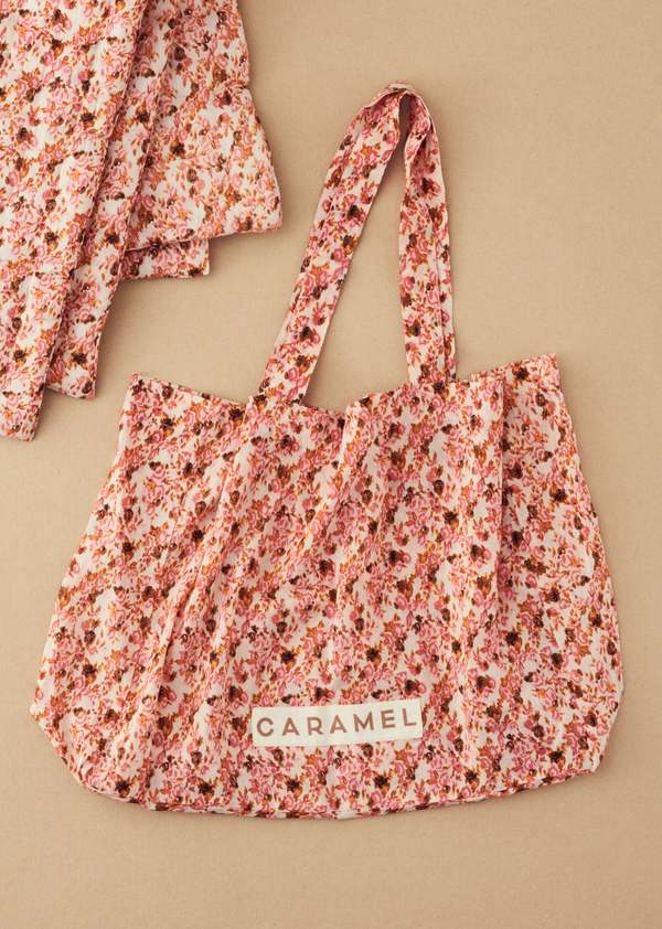Caramel SHELL TOTE BAG - BRIGHT PINK FLORAL