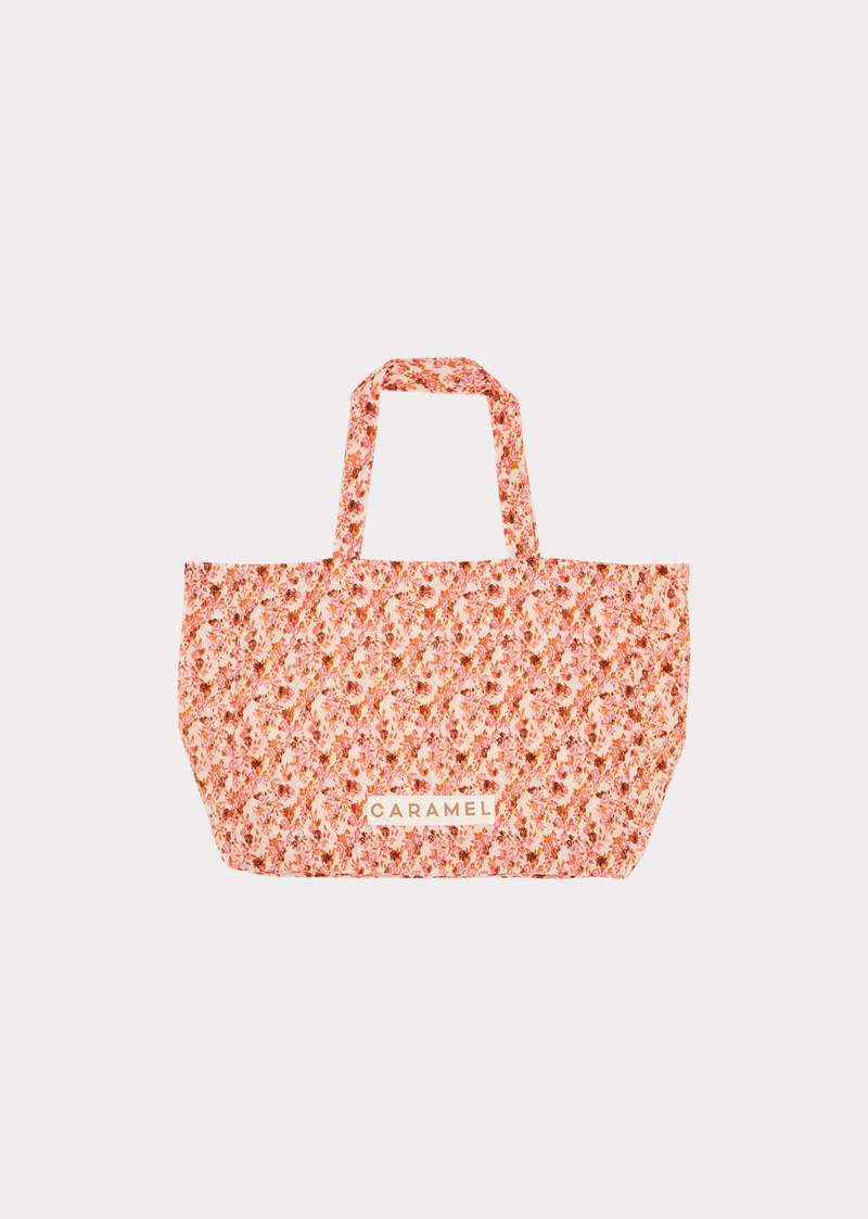 Caramel SHELL TOTE BAG - BRIGHT PINK FLORAL