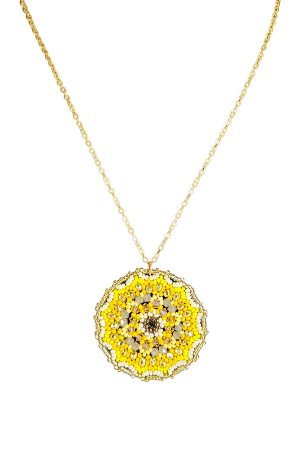 Madison Beverly Hills Yellow Crystal Mandala Beaded Choker Necklace