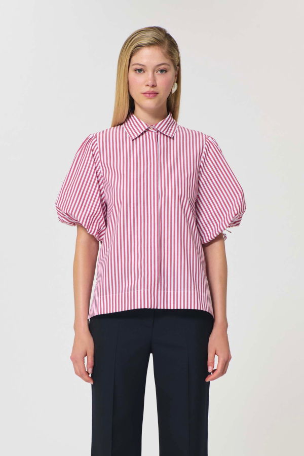 Tara Jarmon Caly Striped Poplin Shirt - Red