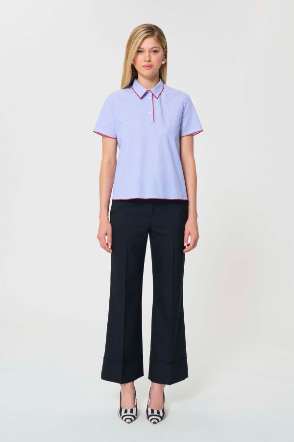 Tara Jarmon Tennis Top Sky Blue with Thin Stripes Top