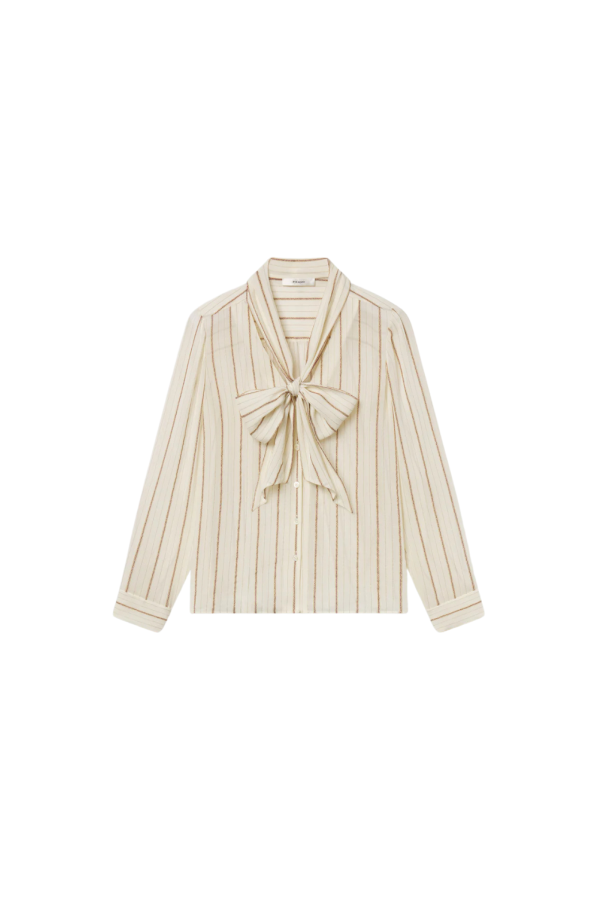 Frame Striped Silk Tie Blouse - Cream