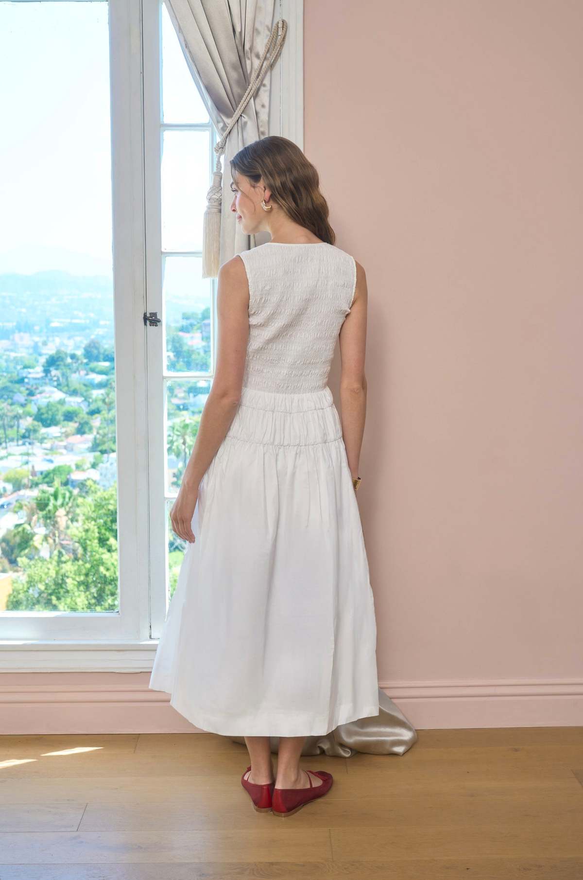 Moon River Sleeveless Smocked Shirred Waist Midi Dress - Image 2 of 2