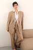 Vintage 90s Wool Blend Tailored Pantsuit - Sand - Thumbnail 5