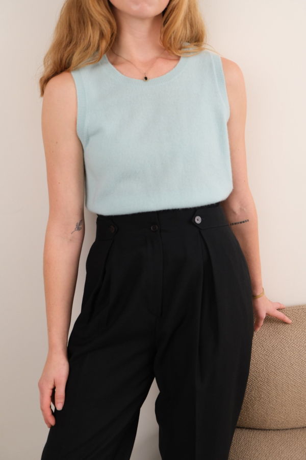 Hermine Vintage Seafoam Cashmere Crewneck Sleeveless Sweater - Seafoam