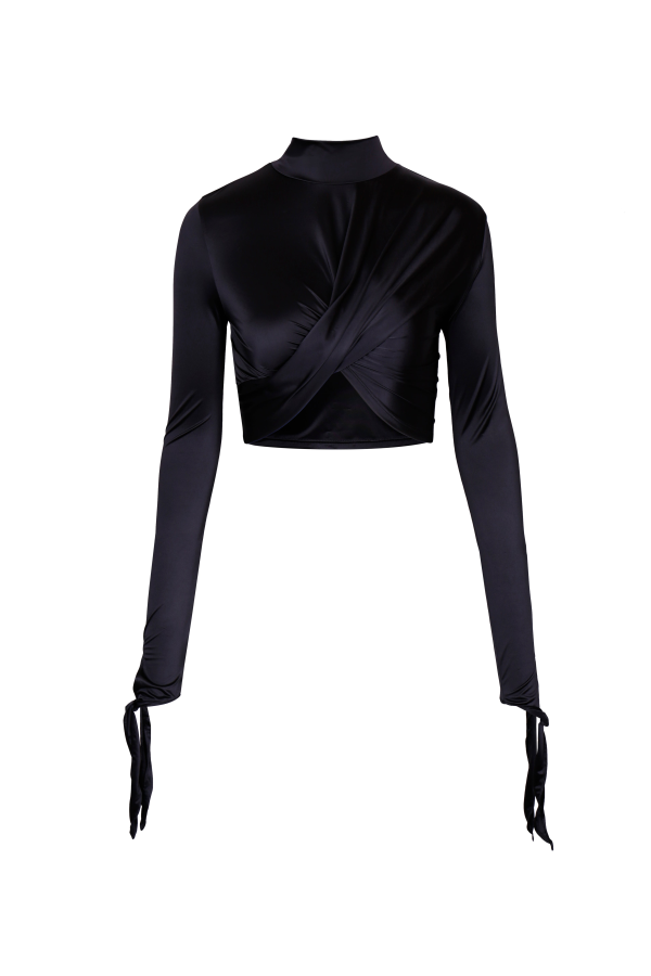 YIBRI Draped Jersey Crop Top - Black