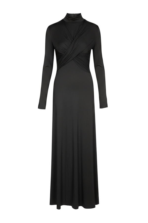 YIBRI Draped Jersey Maxi Dress - Black