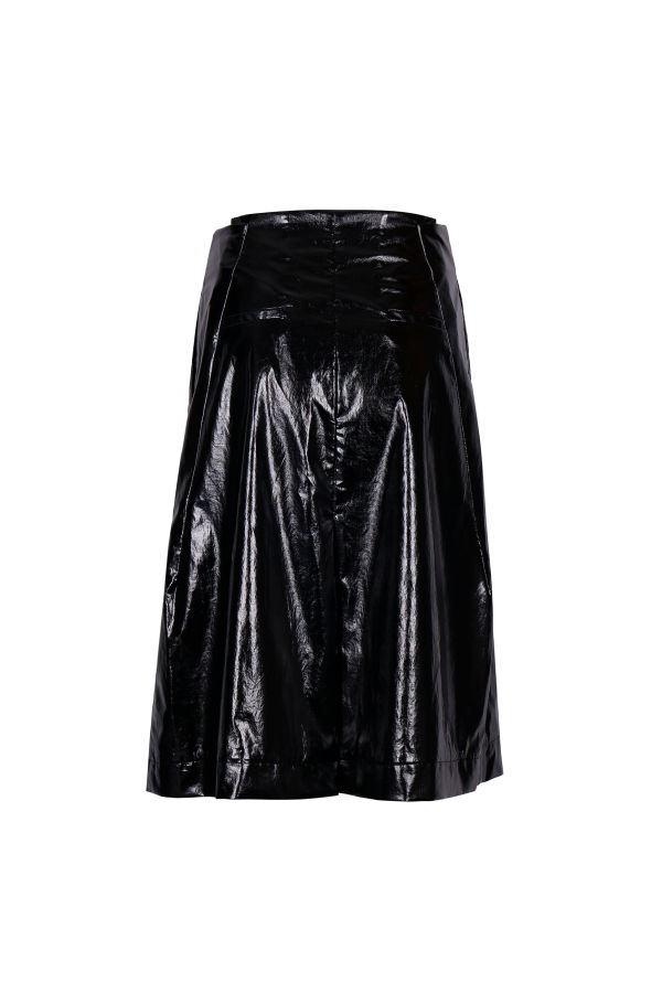 YIBRI Black Glossy Cotton-Coated Wrap Skirt