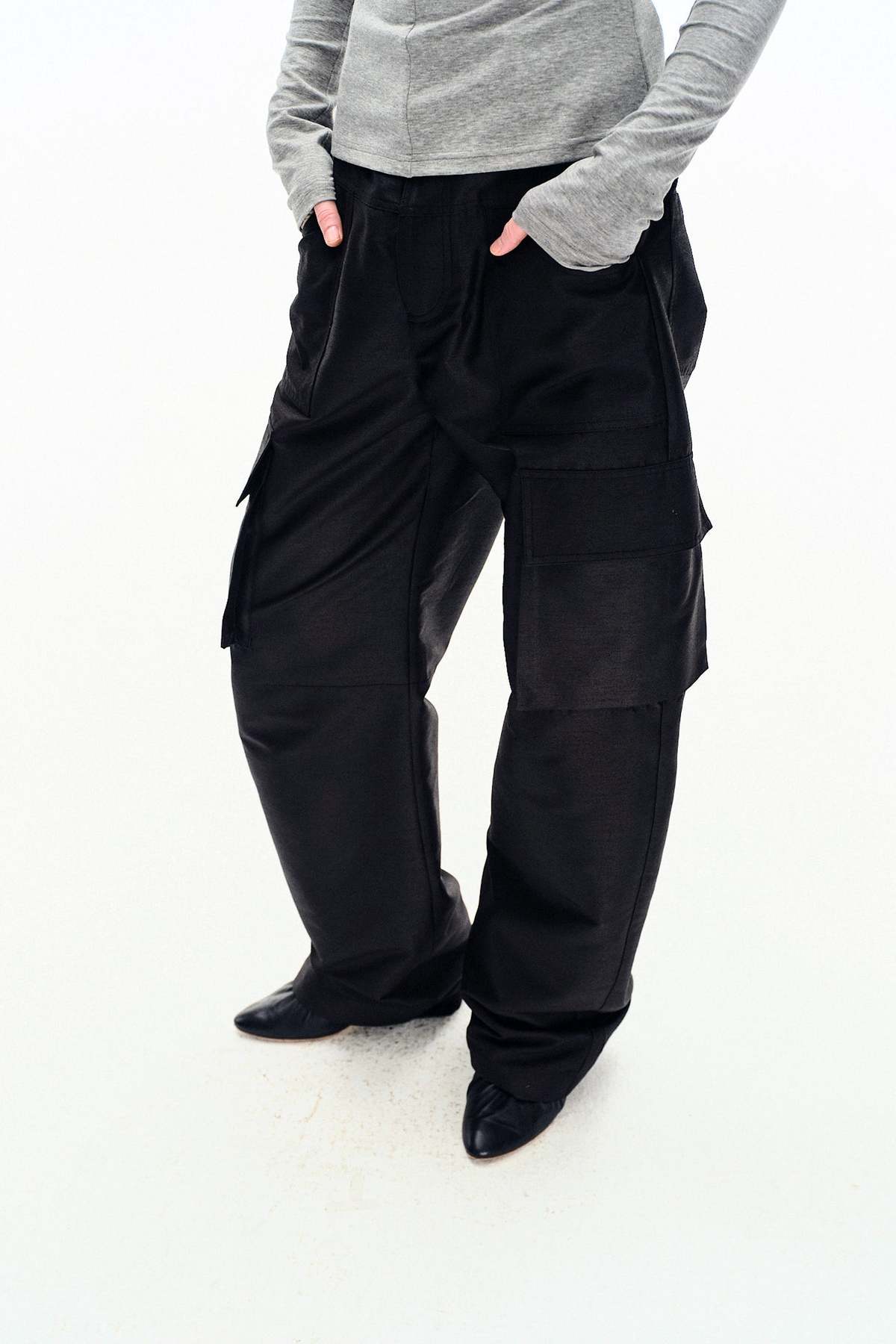 YIBRI Satin-Finish Cargo Trousers - Image 7 of 7