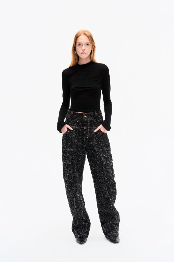 YIBRI Black Stretch Mesh Panel Long-Sleeve Top - Black