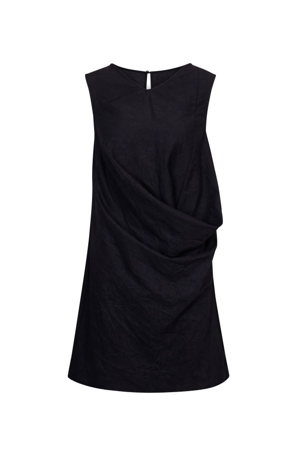 YIBRI Black Textured Draped Mini Dress