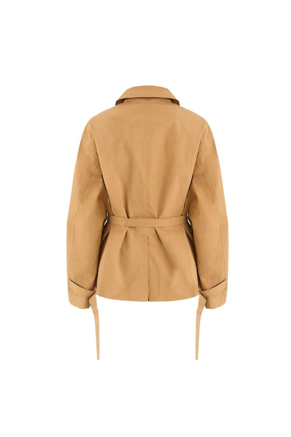 YIBRI Buttoned Waist-Tied Utility Jacket Trench Coat