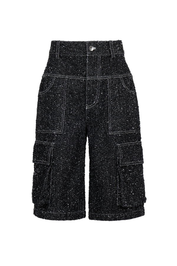 YIBRI Enzyme-Washed Denim Cargo Shorts - Black