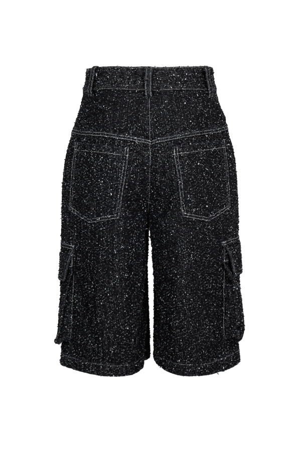 YIBRI Enzyme-Washed Denim Cargo Shorts - Black